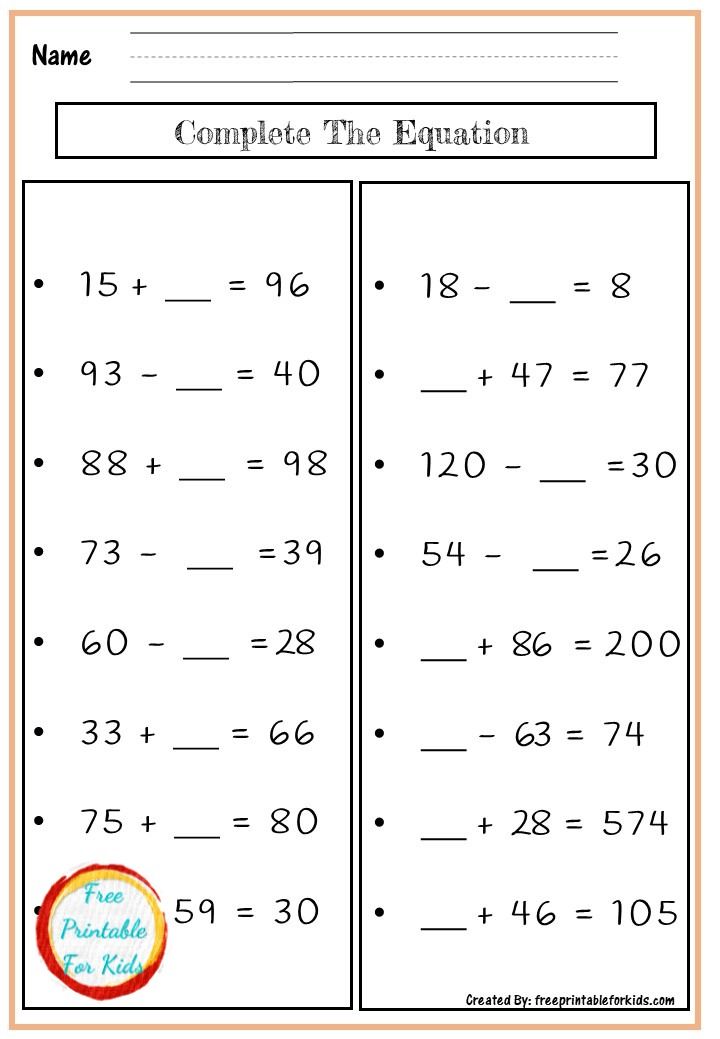 Grade 3 Equations Worksheets