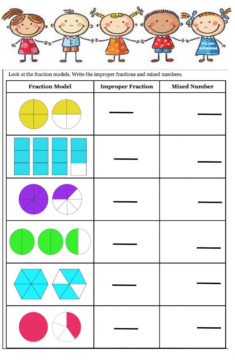 Grade 3 Matching Fractions Worksheet