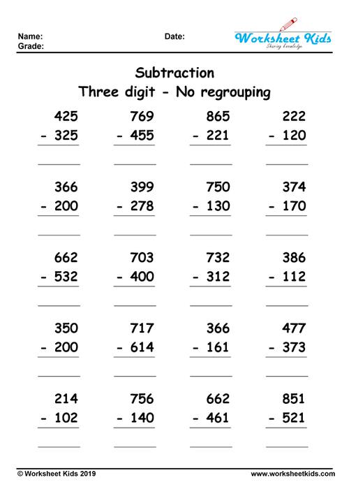 Grade 3 Subtraction Worksheets Regrouping Across 3 Zeros K5 Learning