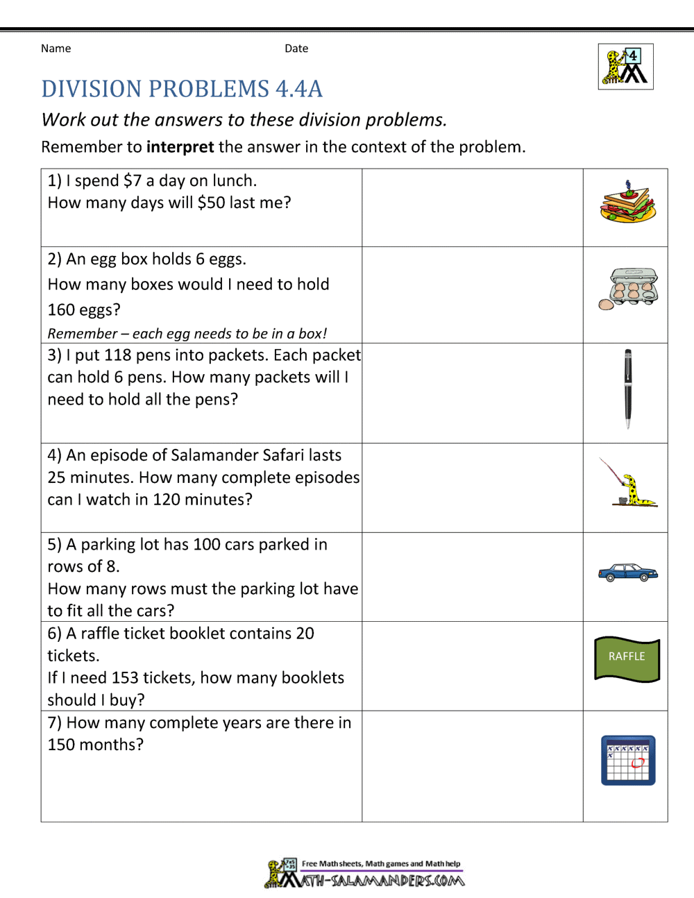 Grade 4 Math Division Worksheets