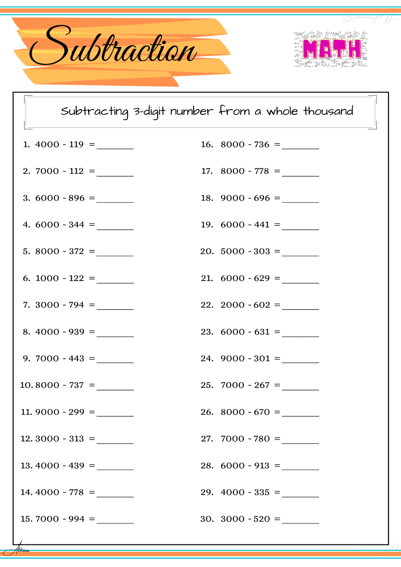 Grade 4 Math Worksheet Subtraction Part 4 Education Ph Free 4Th Grade