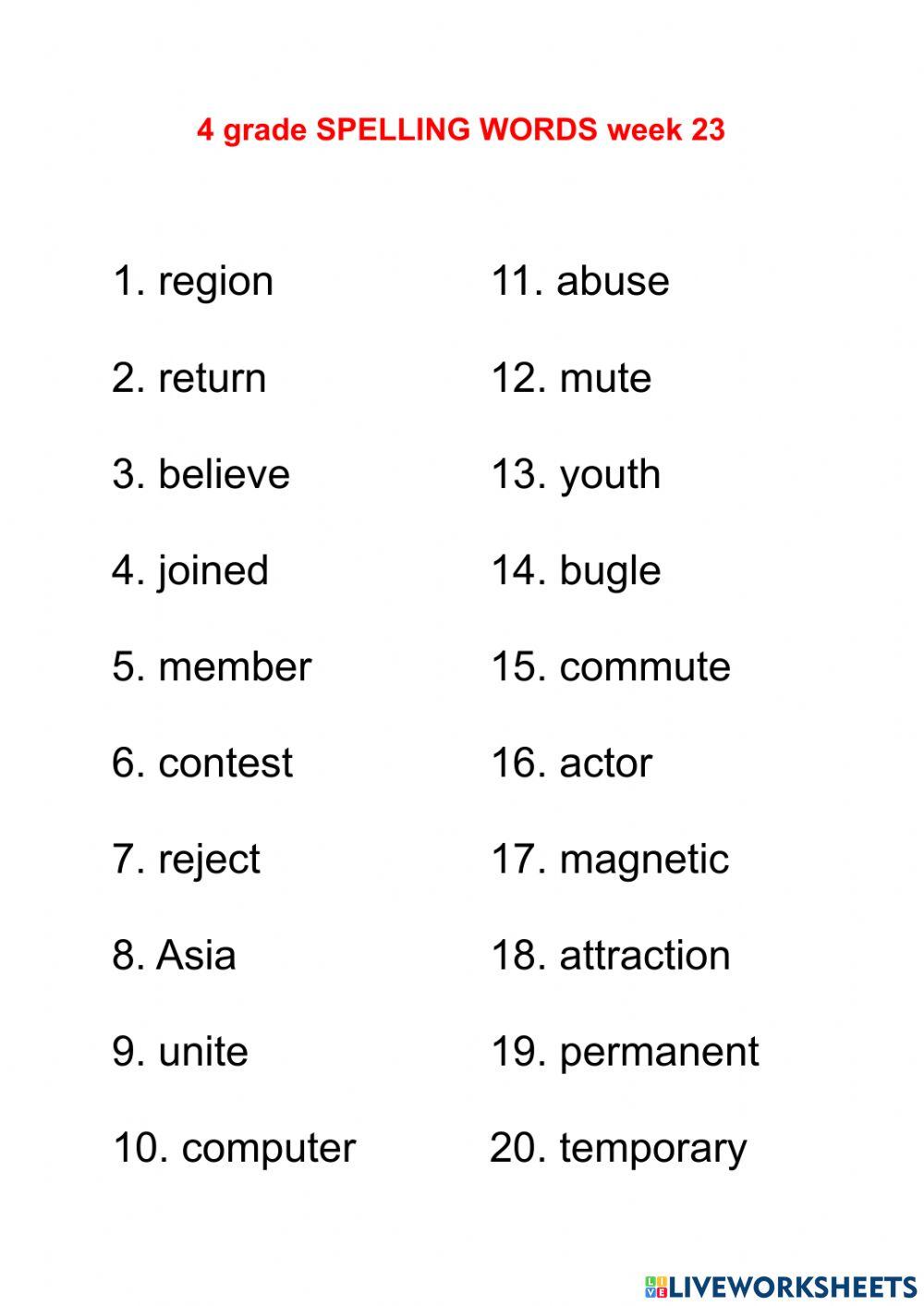 Grade 4 Spelling Worksheets Where Students Are Asked To Unscramble Jumbled Letters To Complete