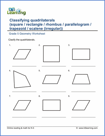 Grade 5 Geometry Worksheets Free Printable K5 Learning Identifying Quadrilaterals Worksheets