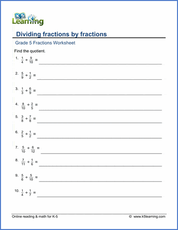 Grade 5 Math Worksheets Dividing Whole Numbers By Fractions K5 Learning