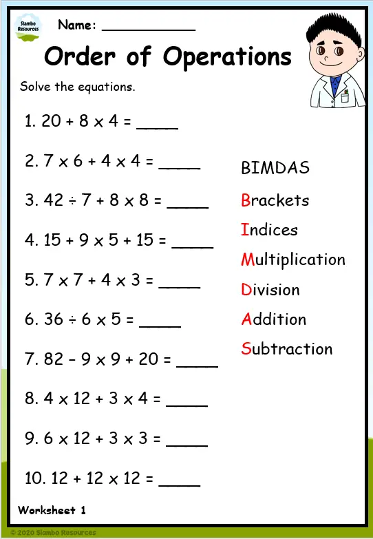 Grade 5 Order Operations Worksheet