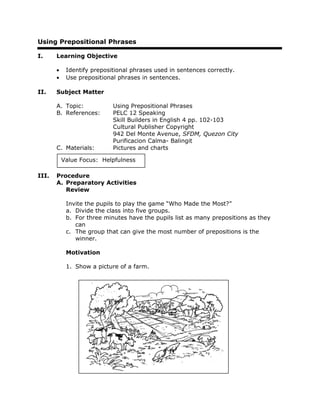 Grade 6 English Speaking Using Prepositional Phrases 0