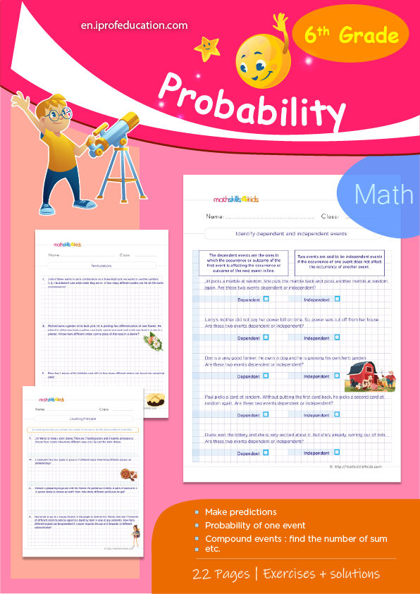 Grade 6 Probability Worksheets With Solutions Iprofeducation Workbooks Kids