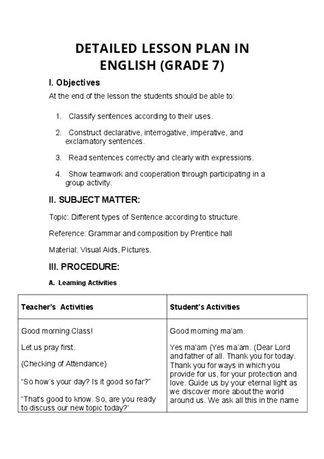 Grade 7 Lesson Plans