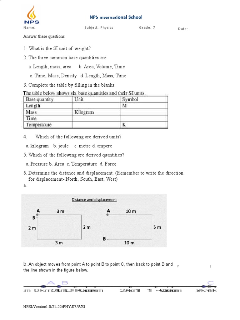 Grade 7 Physics Worksheet