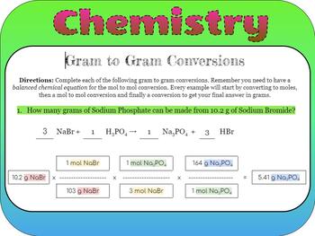 Gram To Gram Stoichiometry With Key By Ezop Science Tpt