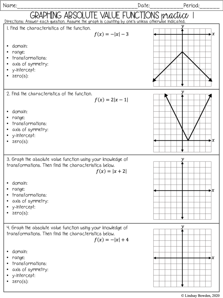 Graphing Absolute Value Worksheet By Kami Morrow High School Math