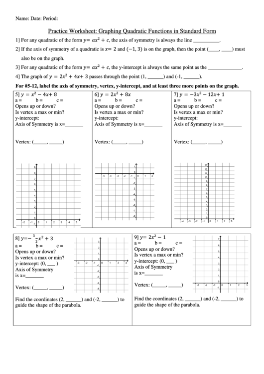 Graphing Quadratics In Standard Form Worksheet Quadratic Functions