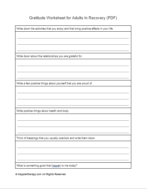 Gratitude Worksheet For Adults In Recovery Happiertherapy