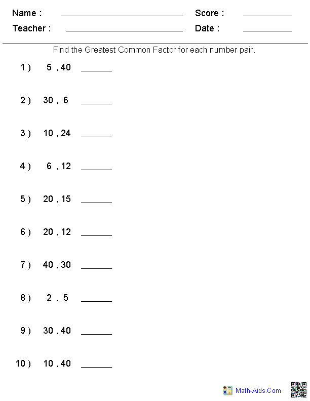 Greatest Common Factor Exercises And Practice Worksheet Answers