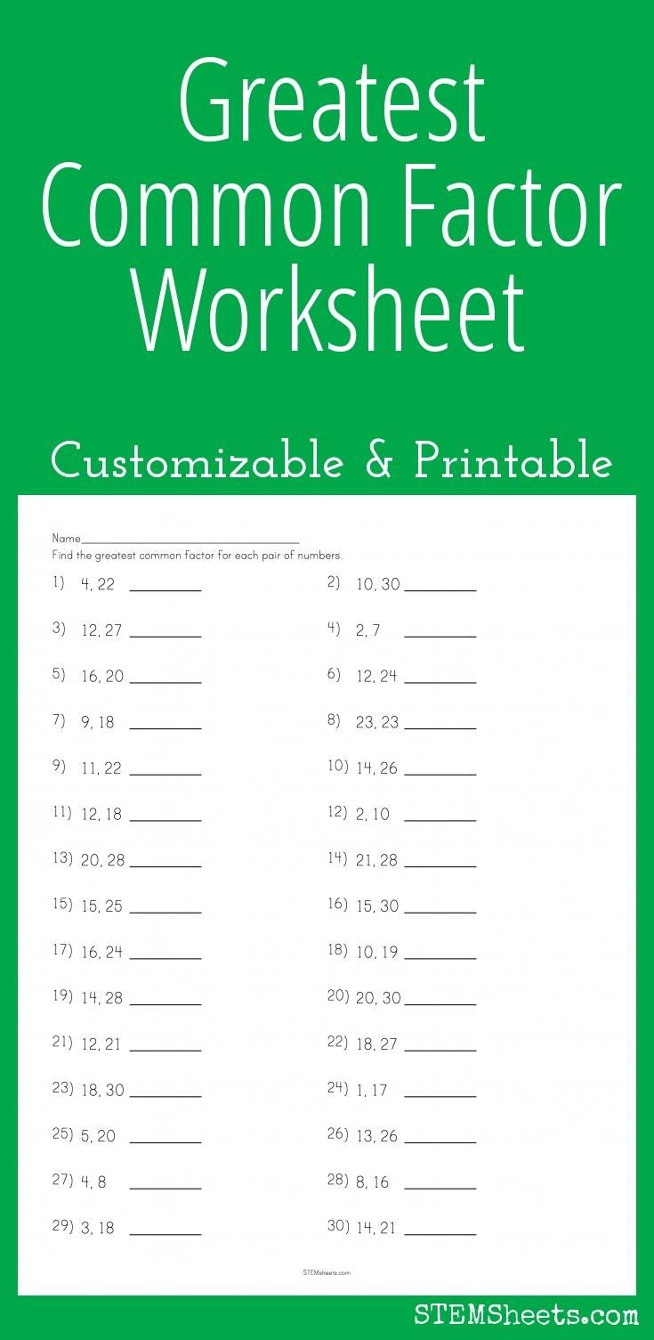 Greatest Common Factor Practice Worksheet