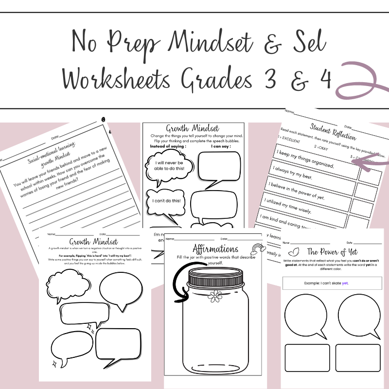 Growth Mindset Social Emotional Learning Activity Pack Grades 3 4