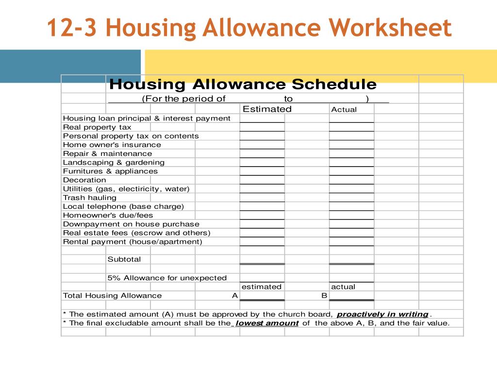 Guidestone Housing Allowance Worksheet Printable Word Searches