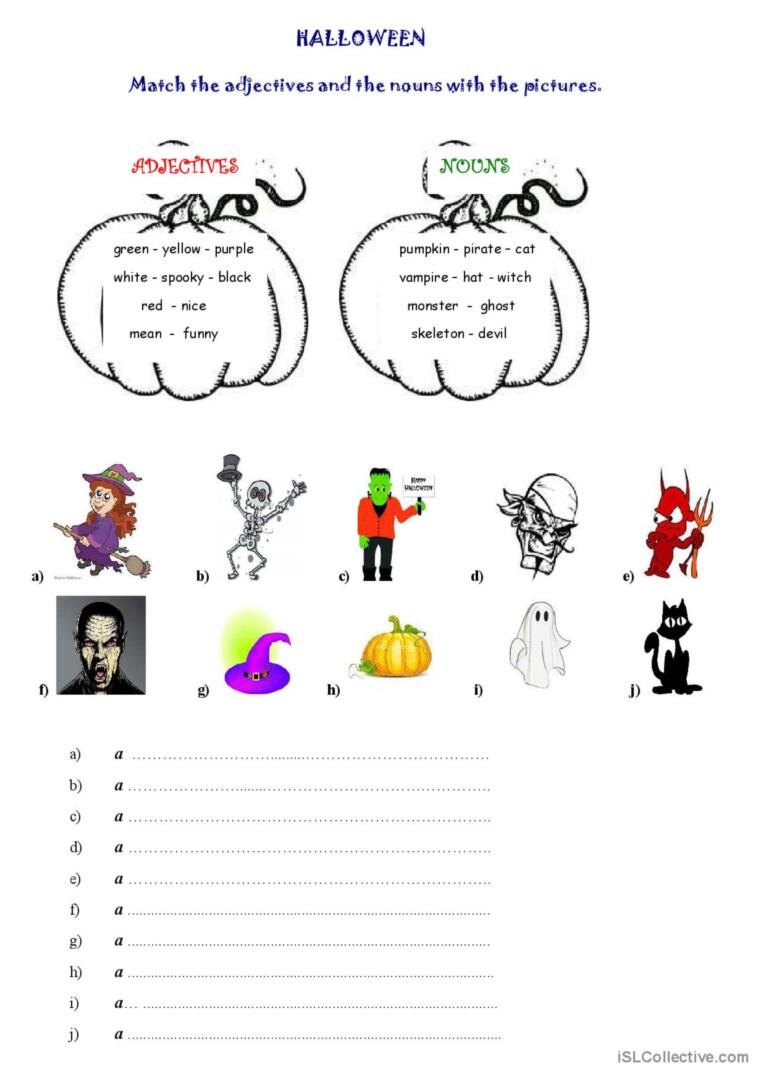 Halloween Adjectives Nouns English Esl Worksheets Pdf Doc