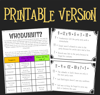 Halloween Order Of Operations Math Mystery Whodunnit Digital And