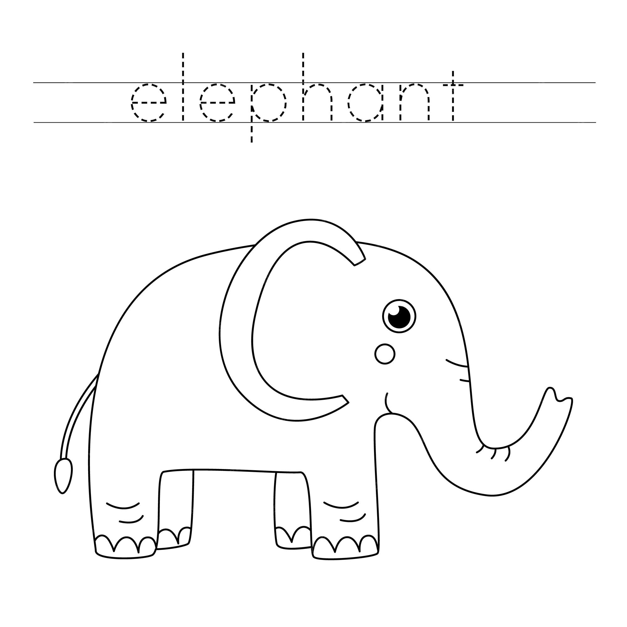 Handwriting Practice Trace The Lines And Color The Elephant