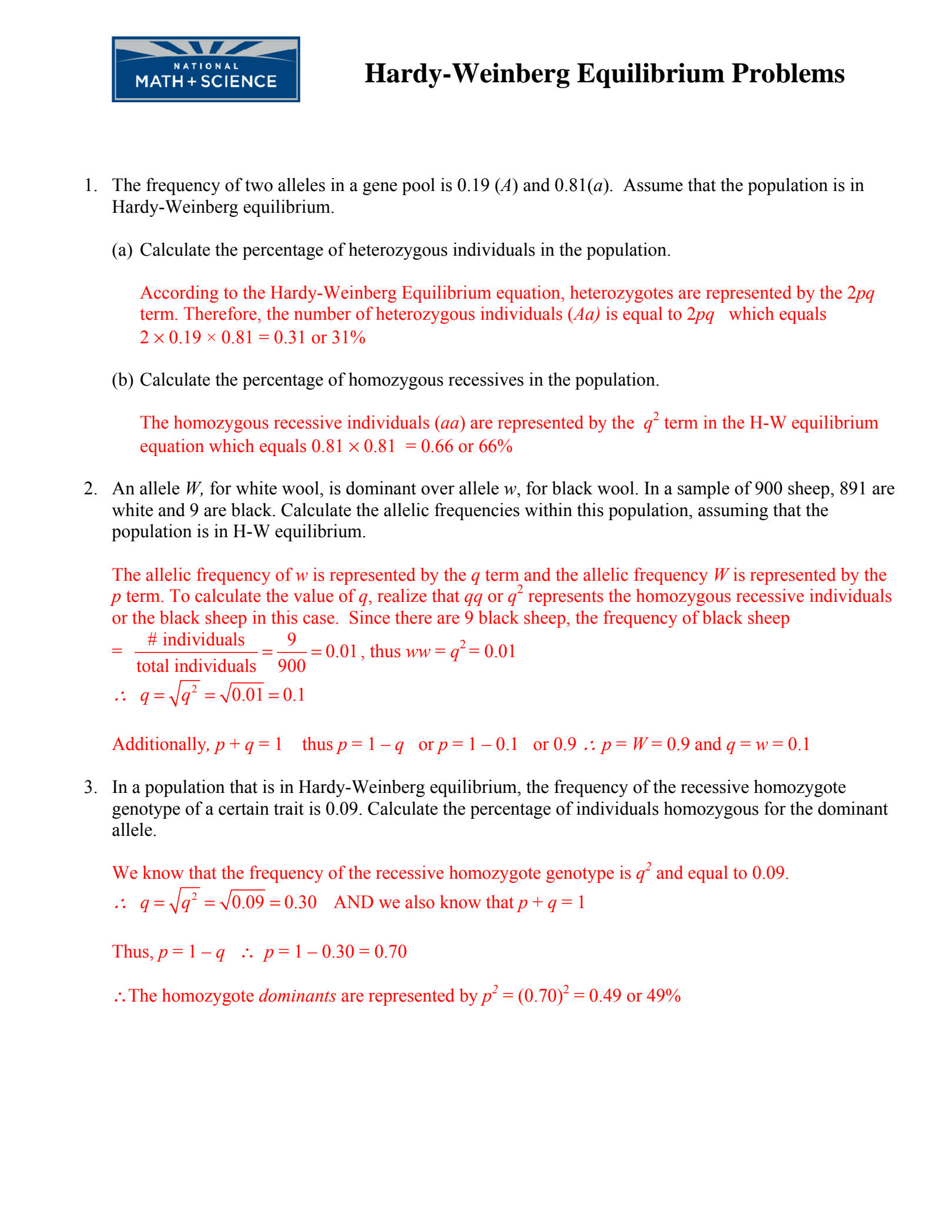 Hardy Weinberg Practice Problems This First Problem Should Serve