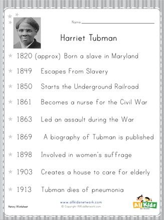 Harriet Tubman Facts Worksheets Information Amp Biography For Kids