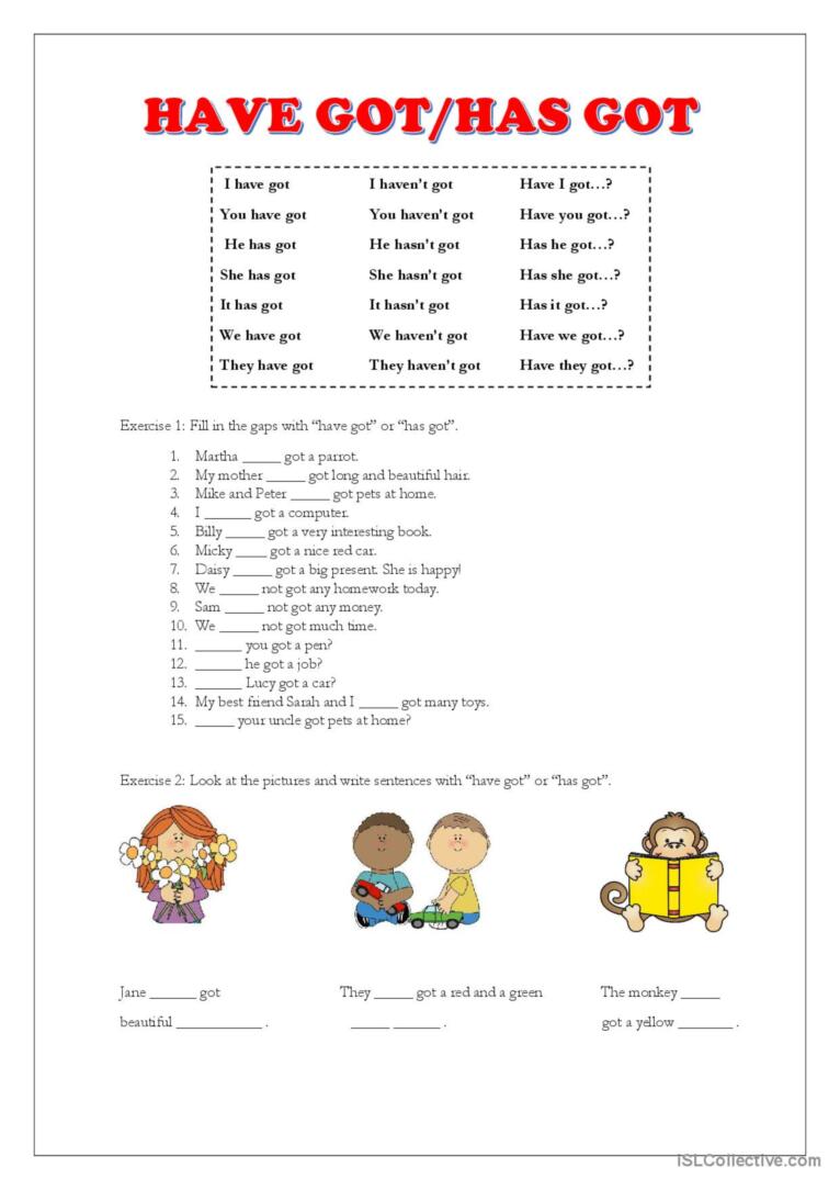 Have Got Has Got Esl Worksheet By Saadetk