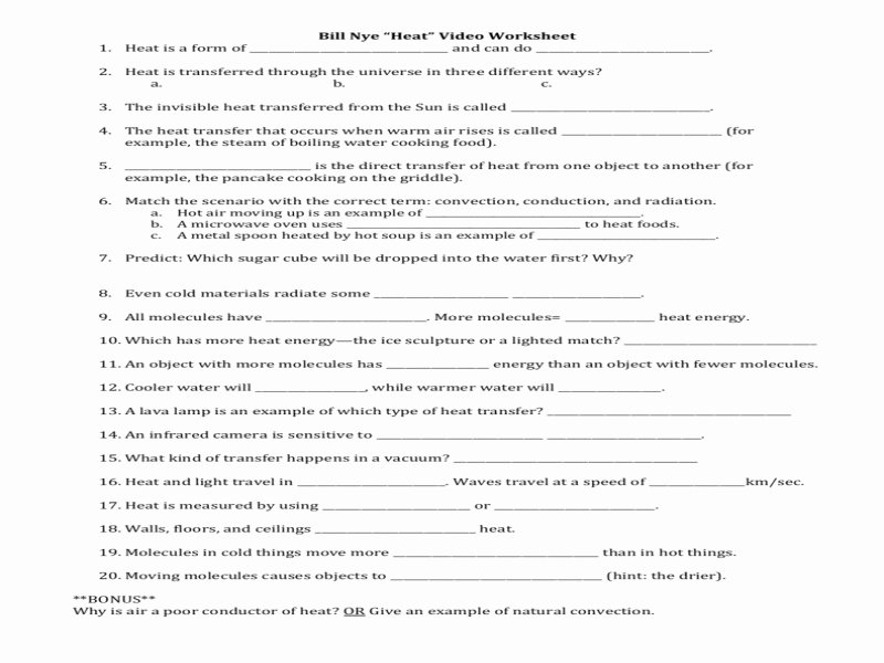 Heat Bill Nye Worksheet Printable Kids Entertainment