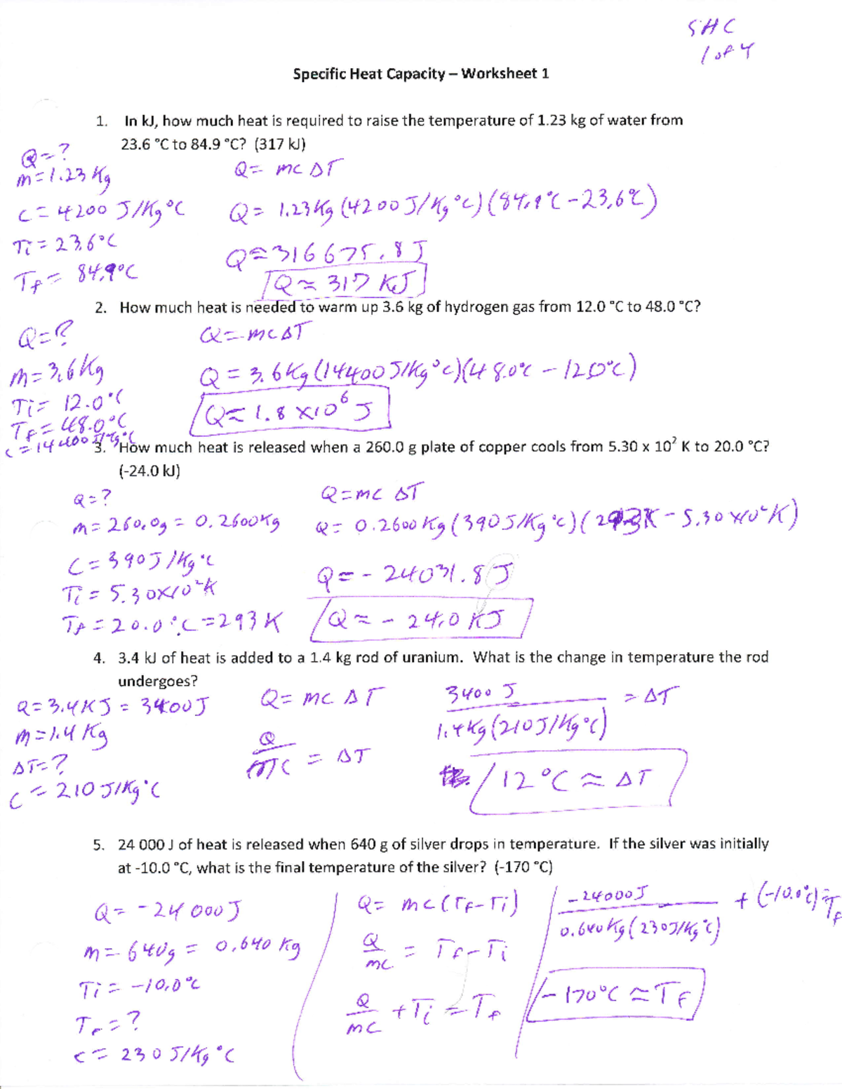 Heat Calculations Worksheet: Detailed Answer Key Revealed