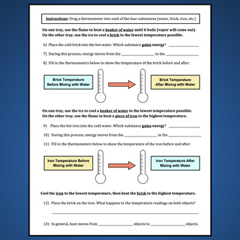 Heat Transfer And Specific Heat Digital Lab Phet Simulator Worksheet