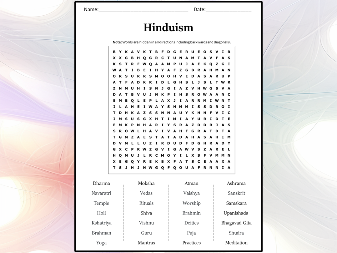 Hinduism Religion Word Search Puzzle Worksheet Activity By Puzzles To Print