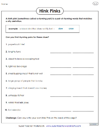 Hink Pinks Hubpages Worksheets Library