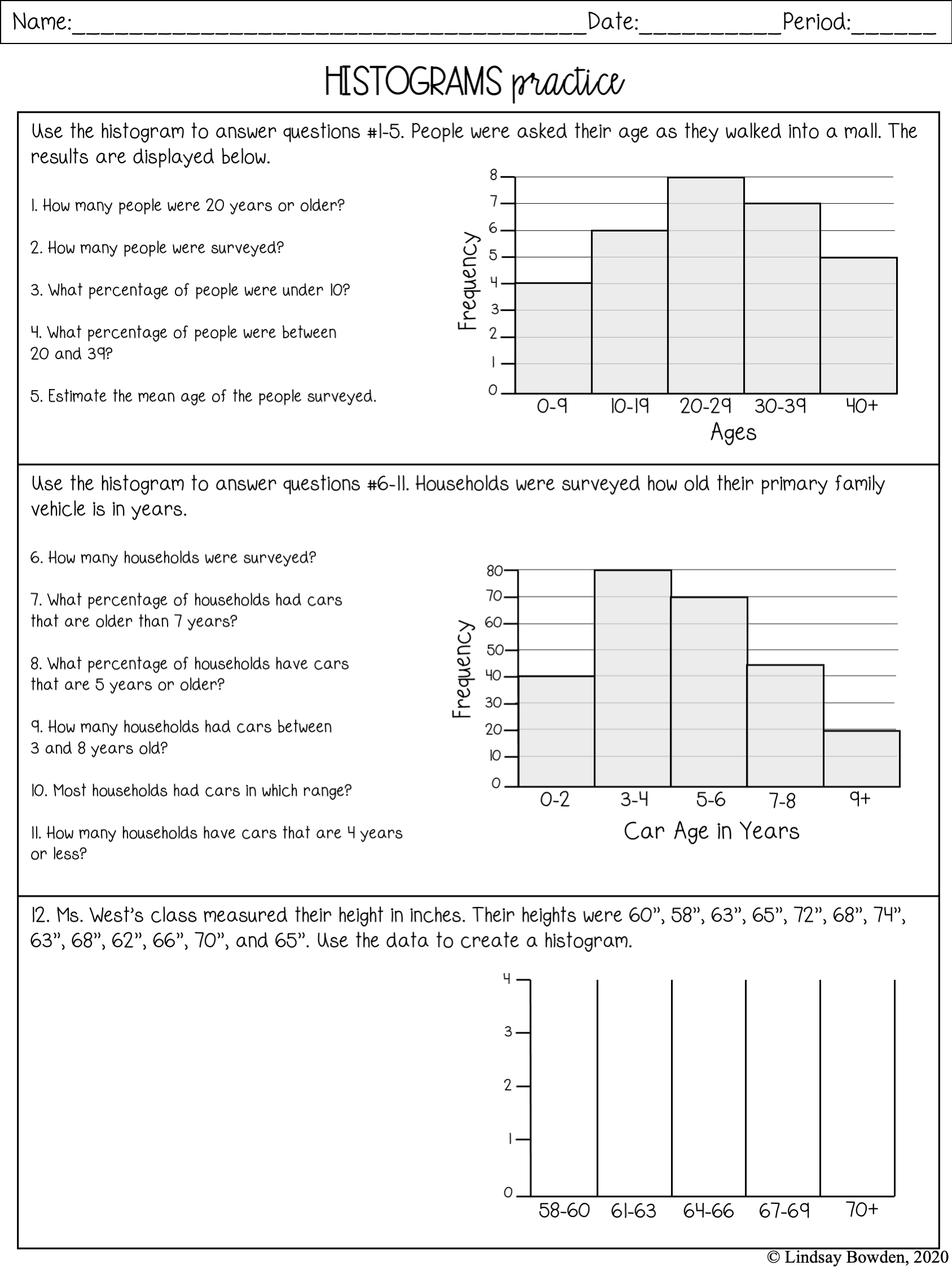 Histogram Practice Worksheet Worksheets For Kindergarten