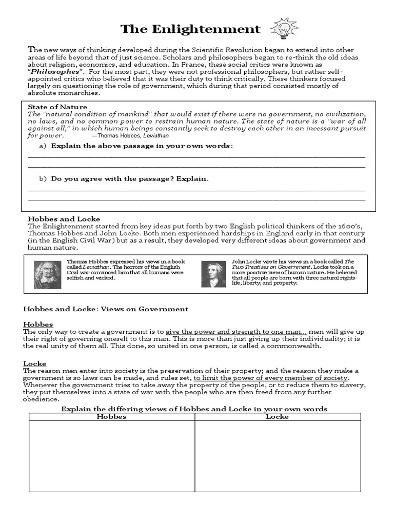 Hobbes And Locke Compare Contrast Worksheet By Meredith Texter Tpt