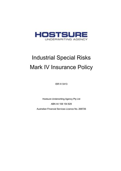 Hostsure Industrial Special Risks Insurance Policy Pdf