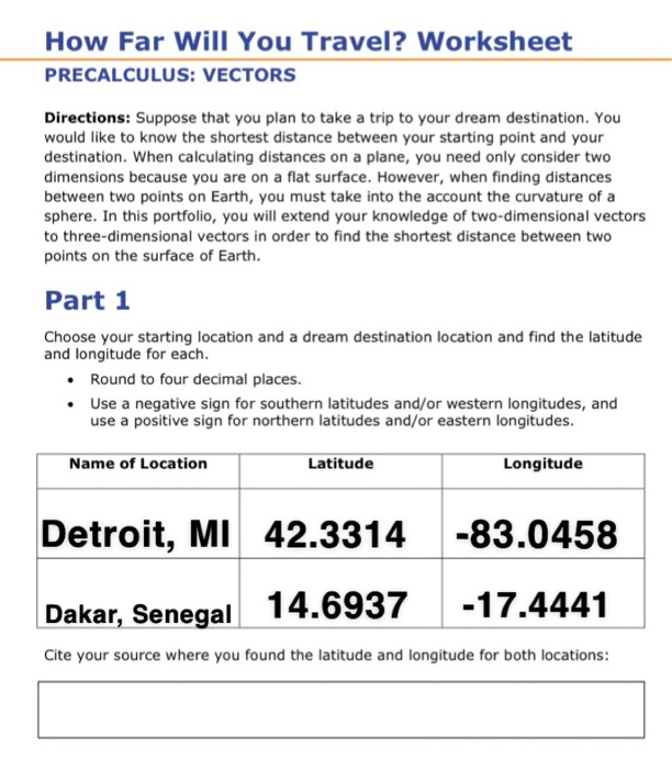 How Far Will You Travel Worksheet