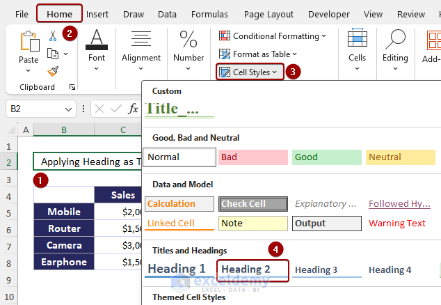 How To Apply Title Cell Style In Excel 4 Suitable Examples