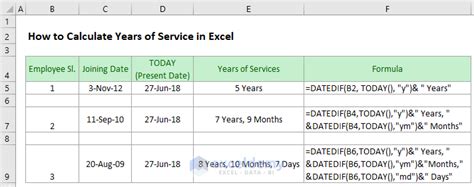 Calculate Years Of Service In Excel Using Today