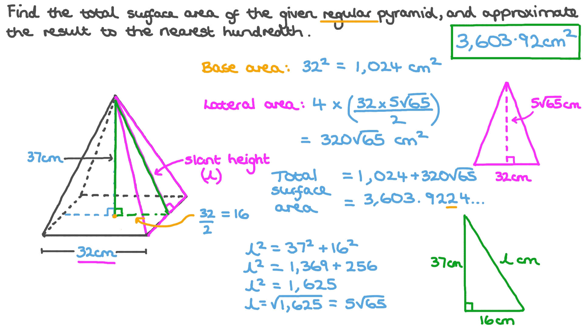 How To Find The Surface Area Of A Square Pyramid Given Height Slant