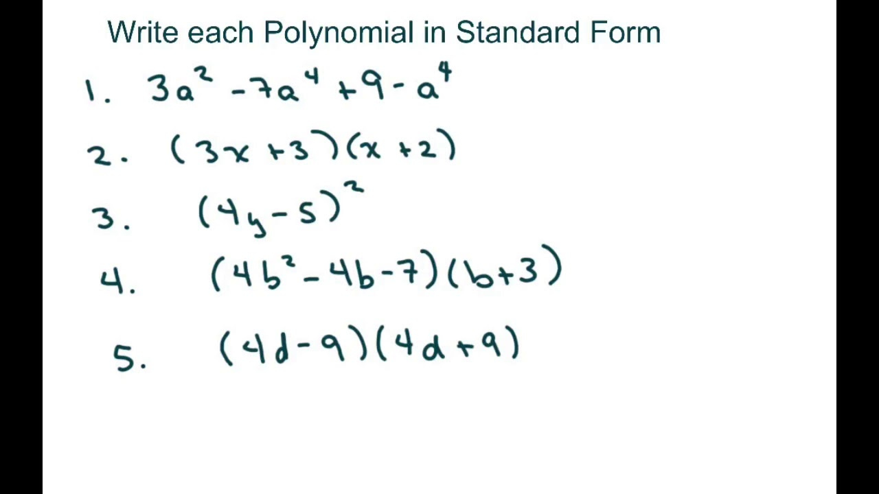 How To Write A Polynomial In Standard Form Youtube