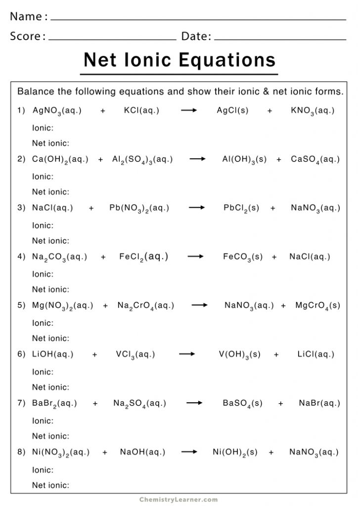 How To Write Complete And Net Ionic Equations Chemistry Worksheet