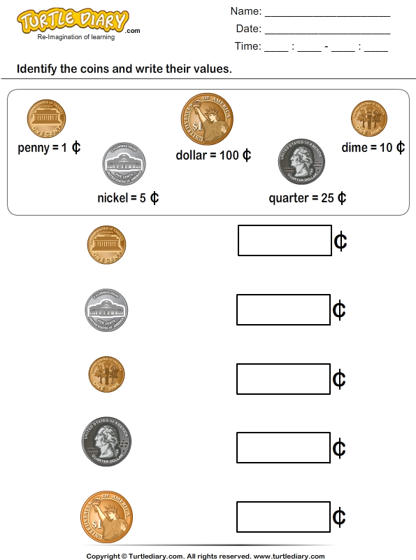 Identify Coins Worksheets