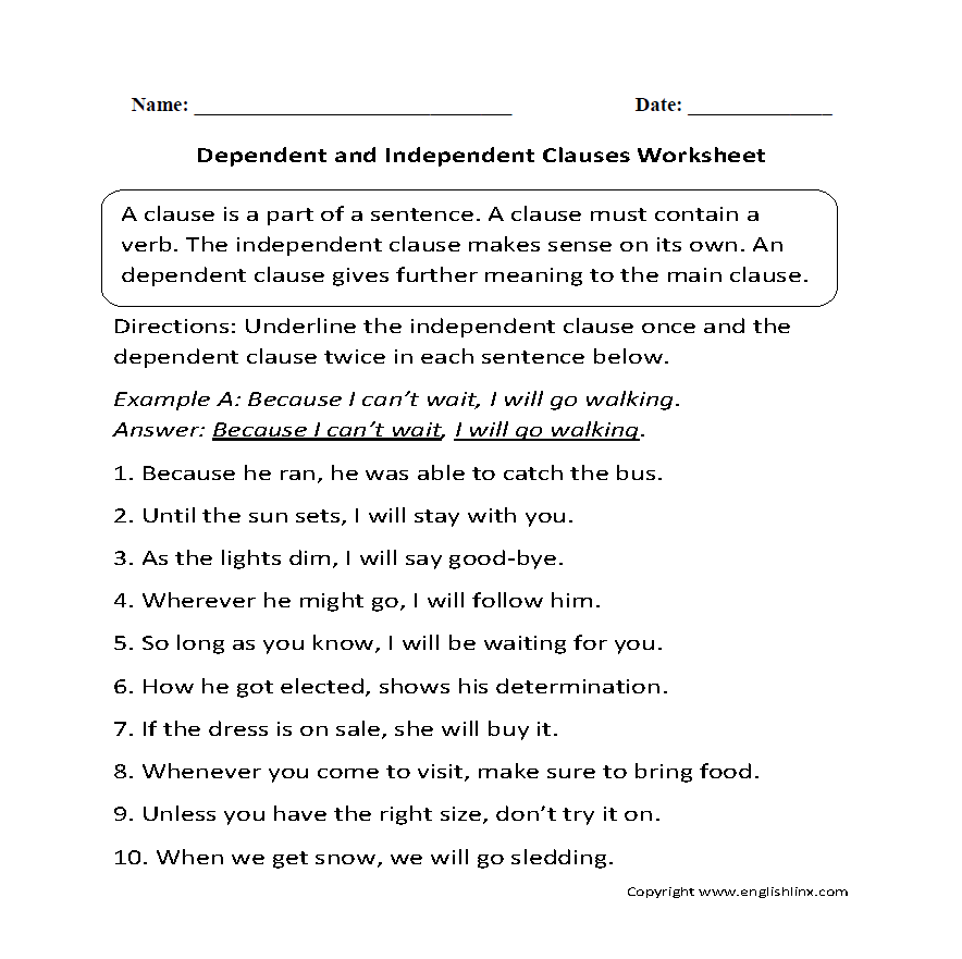 Identify The Independent Clauses Worksheet Teacher Made