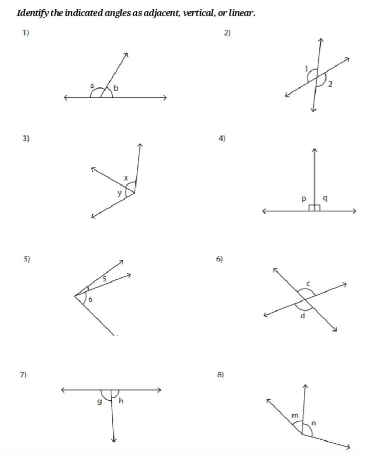 Identify The Indicated Angles As Adjacent Vertica Gauthmath