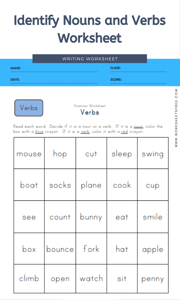 Fun Worksheet for Nouns and Verbs Identification