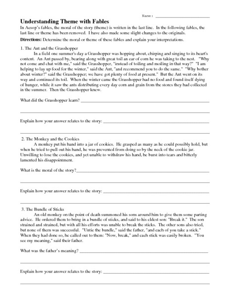 Identifying Theme Worksheets 3Rd Grade Worksheets For Kindergarten