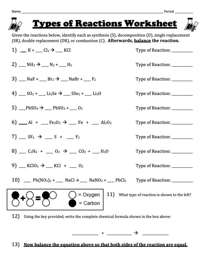 Identifying Types Of Chemical Reactions And Balancing Worksheet