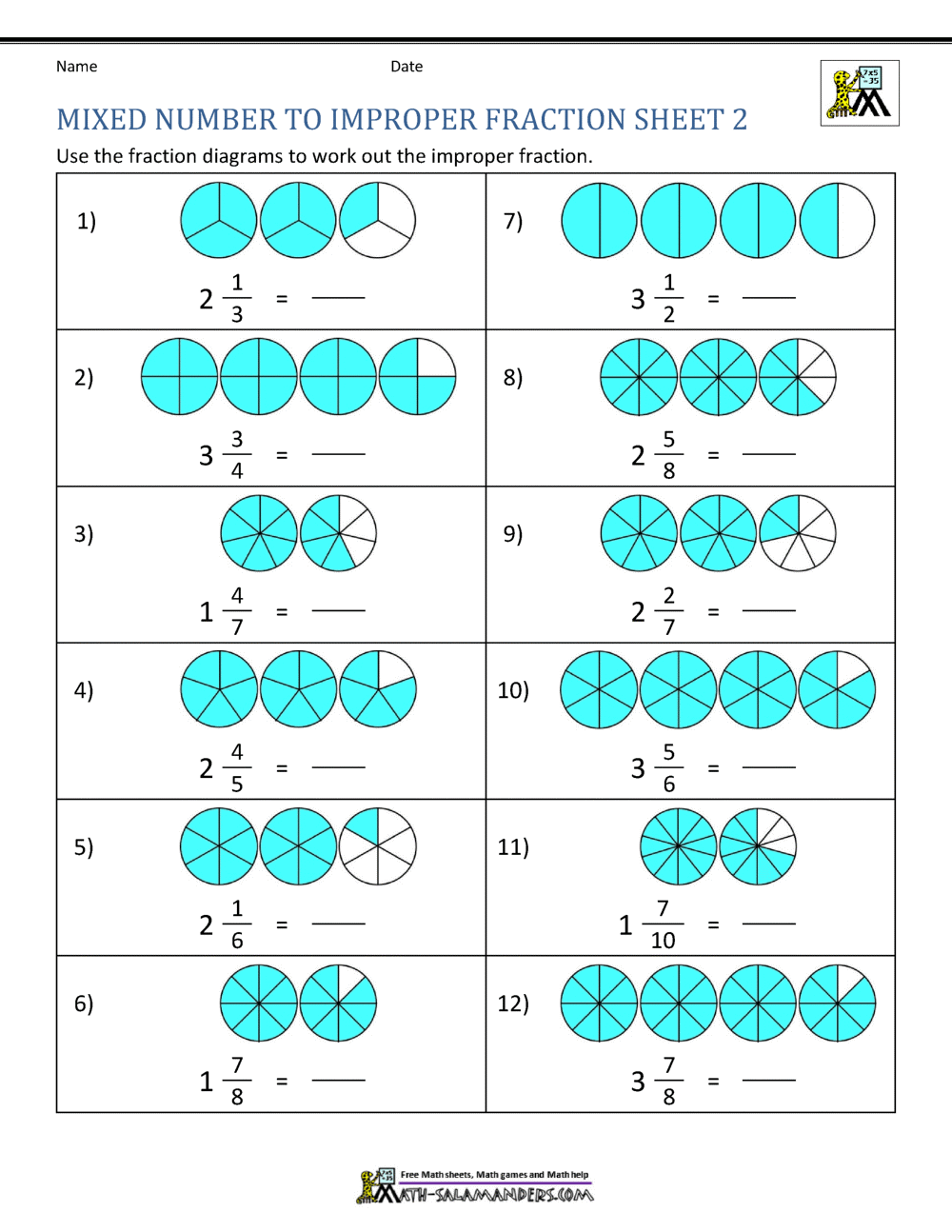 Improper Fraction To Mixed Number Worksheet