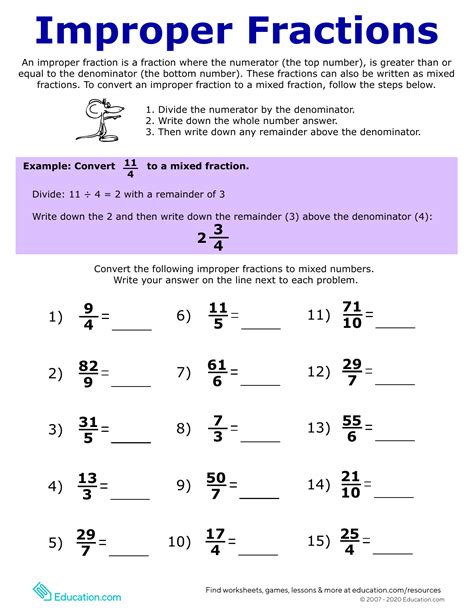 Improper Fractions Worksheet Pdf