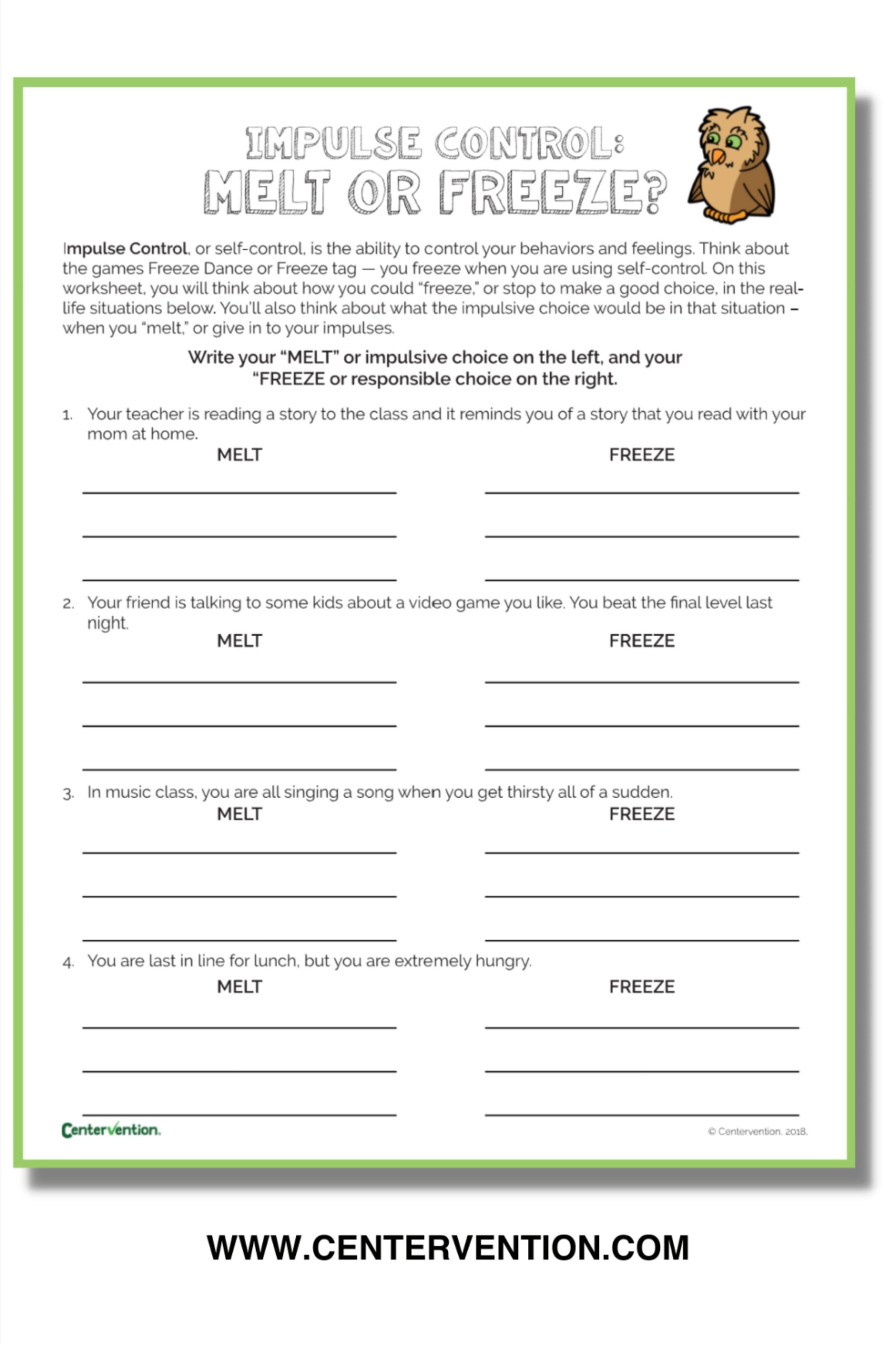 Impulse Control Therapy Worksheets Free Download Gambr Co